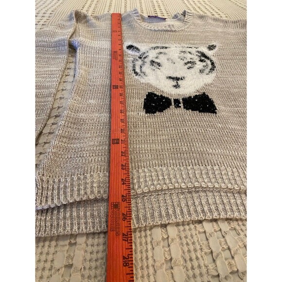 Say What? White Tiger Crew Neck Size Large Unique Holiday Fun Christmas Sweater - Picture 10 of 10